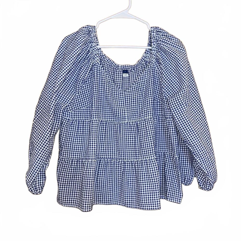 Old Navy Blue and White Gingham Peasant Blouse